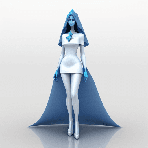 AI generated: Blue Diamond wearing a modern outfit,  3d, white background
