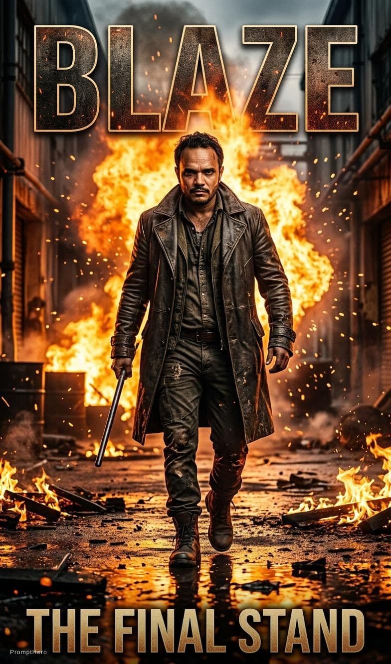 AI generated: ultra realistic cinematic action movie poster, a powerful rugged man walking forward in the center o...