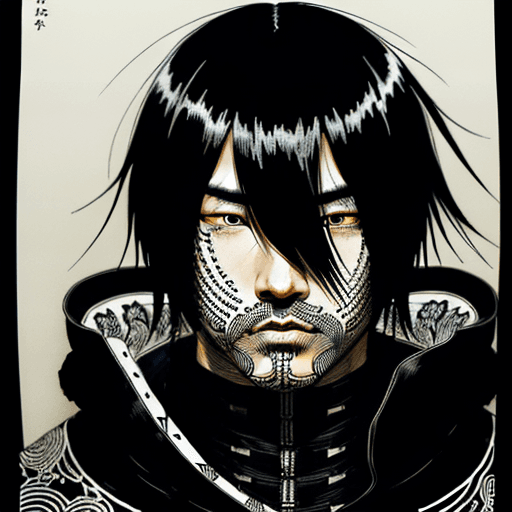 AI generated: portrait of black hair man, pen and ink, intricate line drawings of , style by Tsutomu Nihei, hyper ...