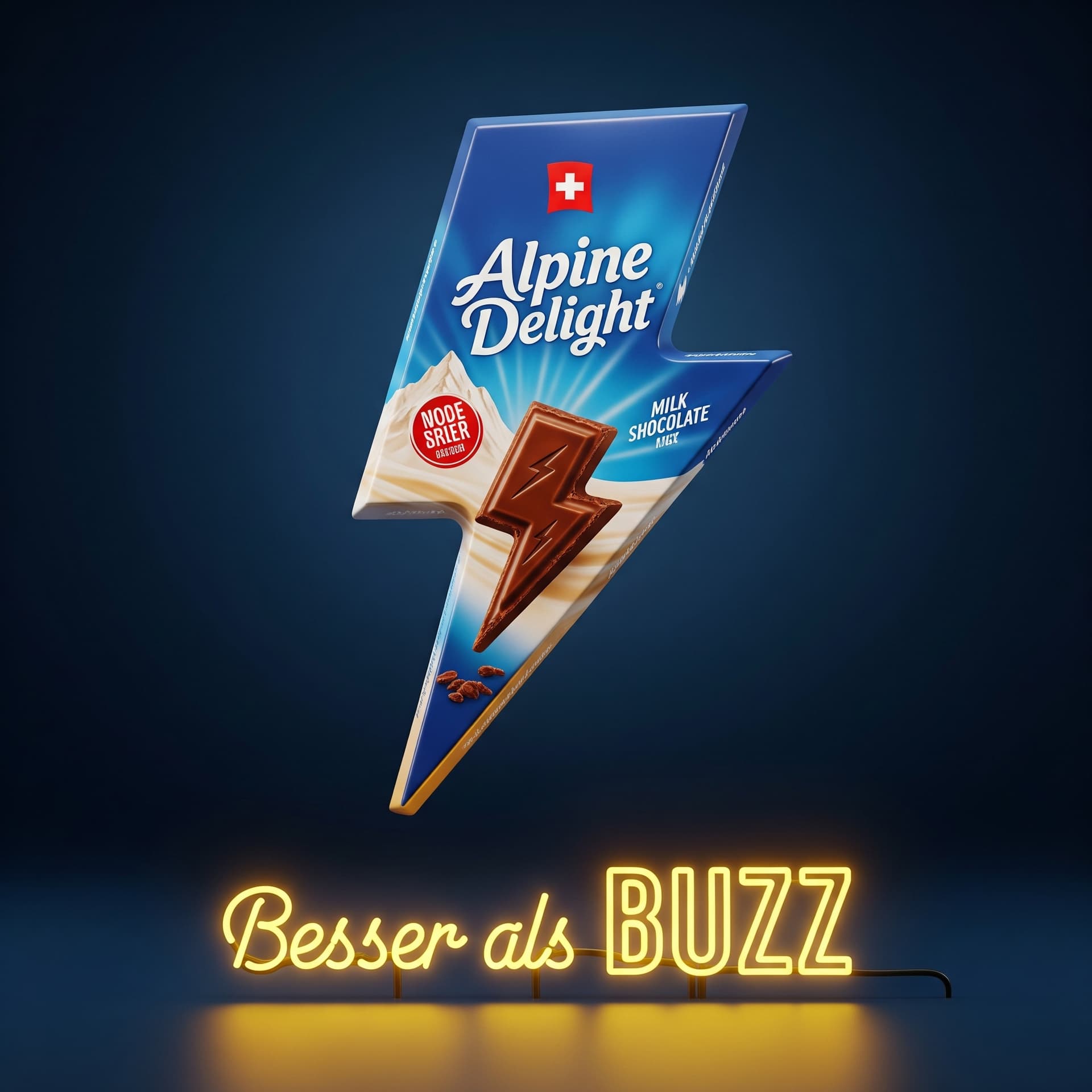 AI generated: A professional marketing campaign image showcasing the 'Alpine Delight' Swiss milk chocolate bar, wi...
