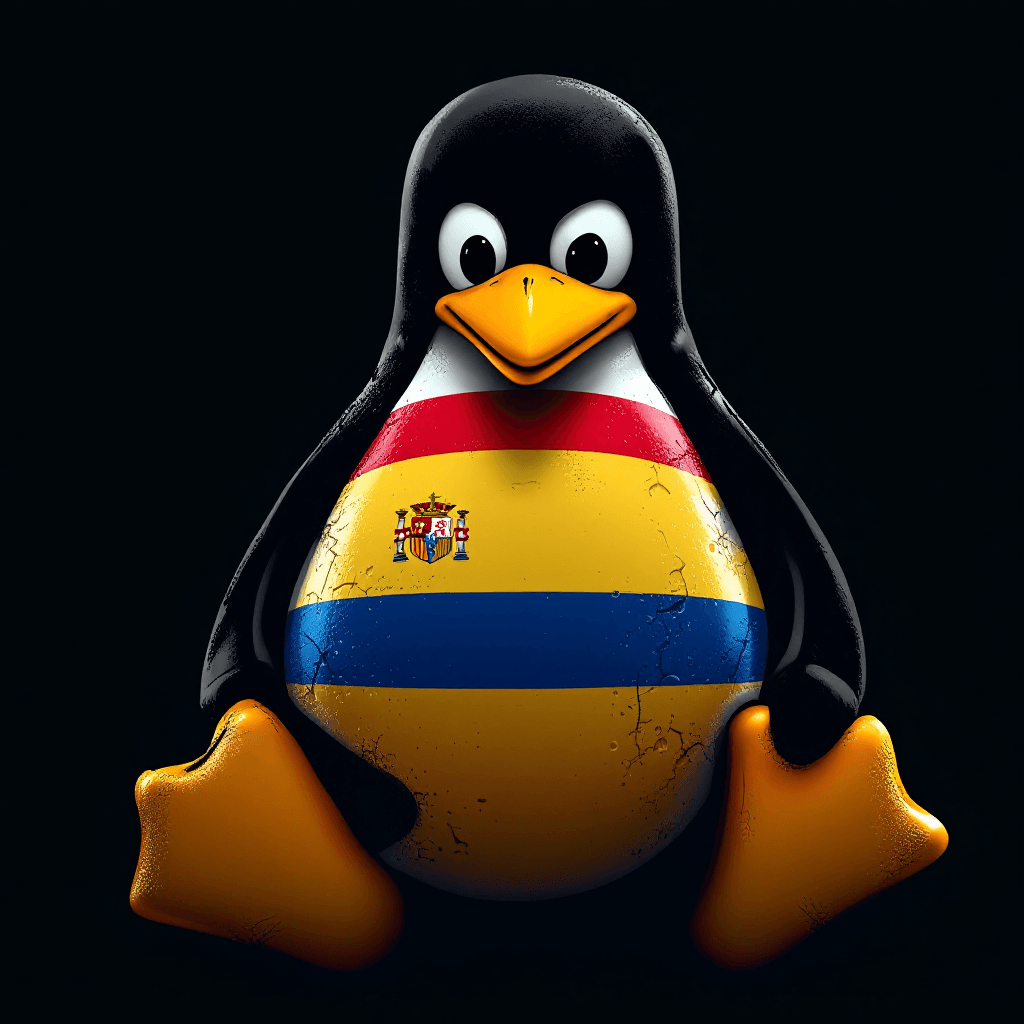 AI generated: linux tux with catalan flag on his belly without any effect