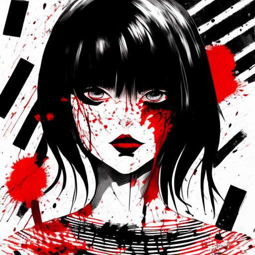 AI generated: a painting of woman with red and black stripes, in the style of manga style, stark black and white, ...