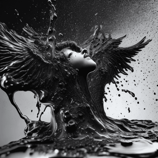 AI generated: beautiful fallen angel disintegrating into black dripping ink and slime::1 ink dropping in water, mo...