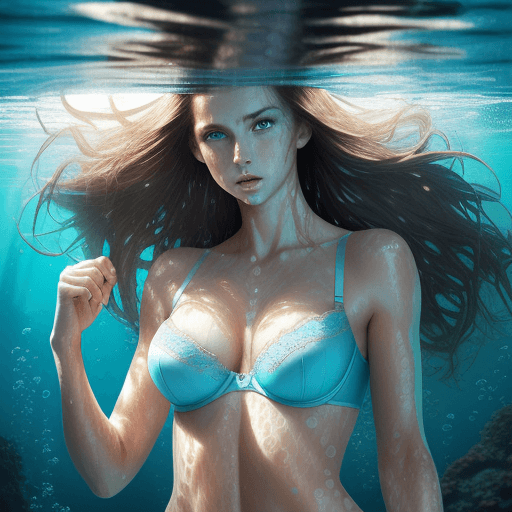 AI generated: HDR photo of beautiful fair skin with long light brunette hair, fit body, light-blue eyes, wearing b...