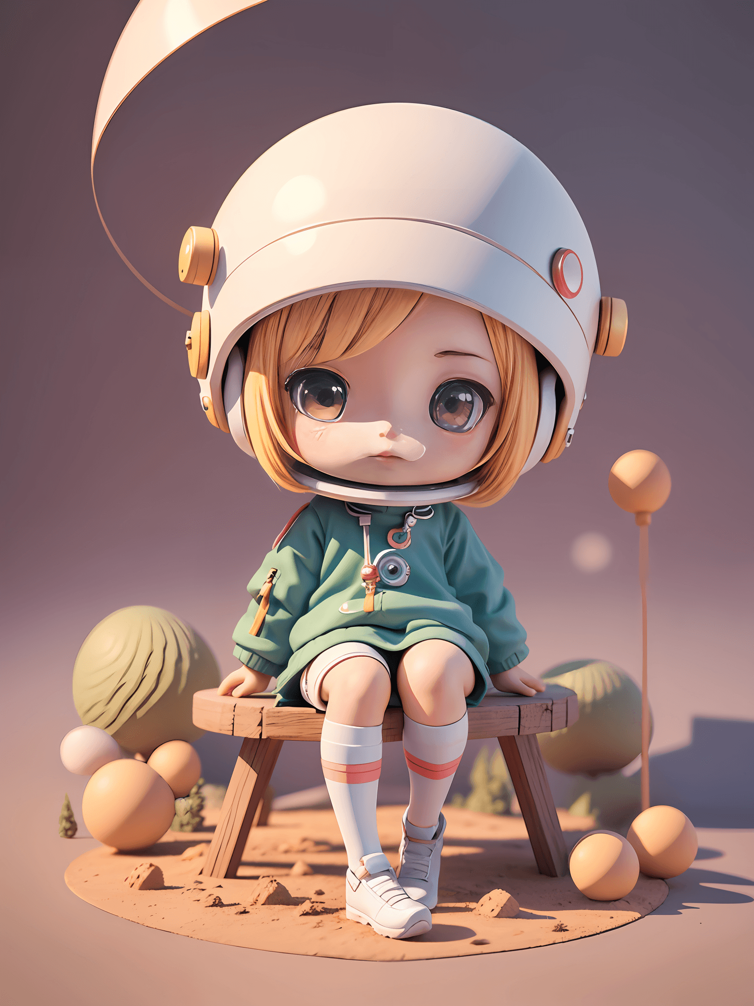 AI generated: Toy with a little doll with a helmet, cute 3d render, cute detailed digital art, female explorer min...