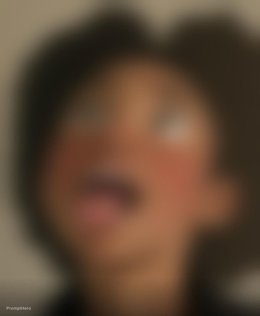AI generated: Eyes rolled out, up. Tongue out. Mouth open. She is looking at the sky. She is hungry, is tongue has...