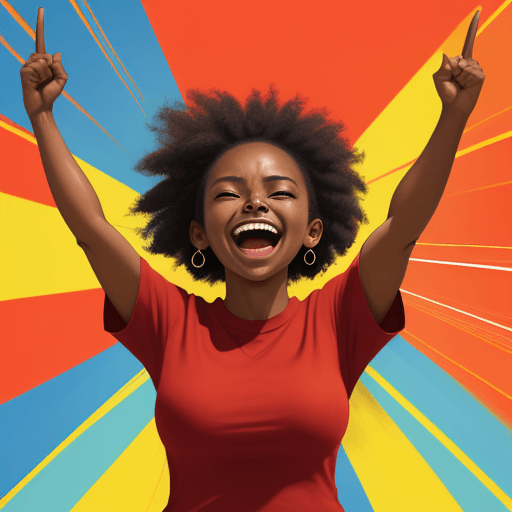 AI generated: a 30-year-old black woman looking towards the horizon, carrying books, with a happy expression, wear...