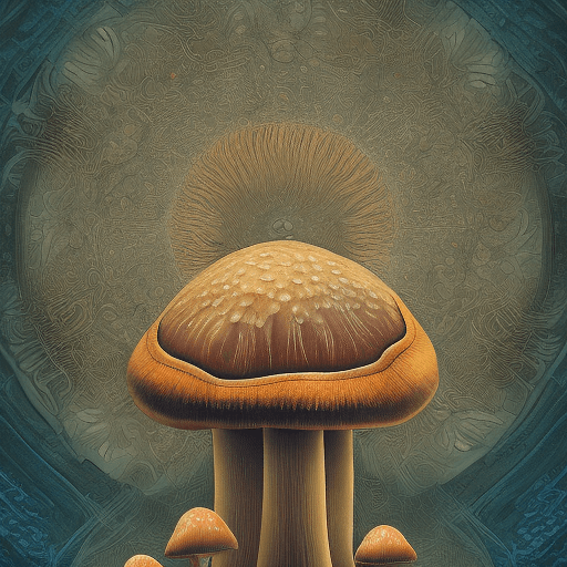 AI generated: a ppsychedelic icture of a mushroom, completely left-right symmetrical, The composition, color, and ...