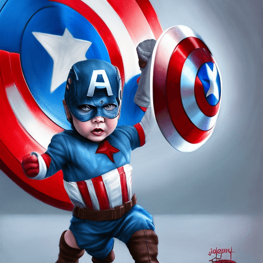 AI generated: baby dressed as captain america is holding a hammer, concept art by Jerry Eisenberg, , marvel comics...