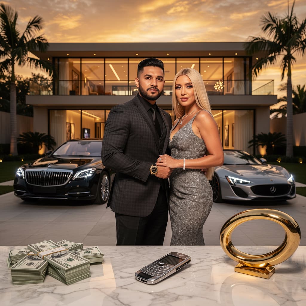 AI generated: Smth show rich 
Like money watch golden elipse cars like mebach vertu and house with 1 man and with ...
