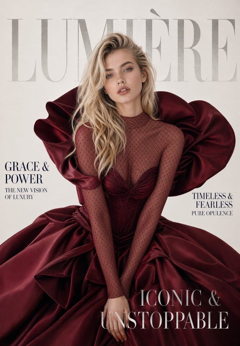 AI generated: A luxury high-fashion magazine cover. Magazine name at the very top in massive elegant serif font re...