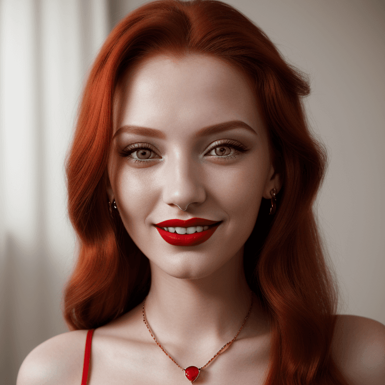 AI generated: hyper realistic headshot photo of a 20 year old stylish, woman,  elegant, long red hair, slim, skinn...