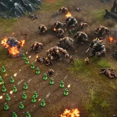 AI generated video: 15-second cinematic action-comedy sequence, blending isometric video game aesthetics with photoreali...