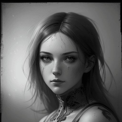 AI generated: abyssorangemix2_Hard, (greyscale, traditional media, sketch), portrait, 1girl, cover - perfect tone,...