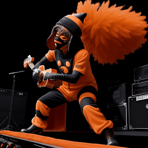 AI generated: we see a black man in a orange wally hat and black domino mask and is wearing a orange onesie, black...