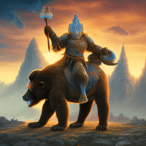 AI generated: Digital artwork of a fantastical chess game set in the foreground with a towering dark monkey and a ...