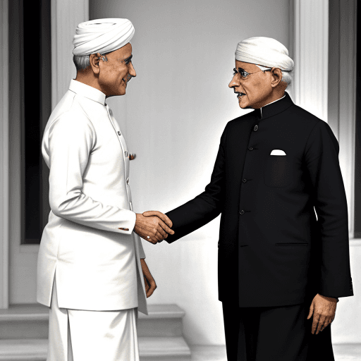 AI generated: Jawaharlal Nehru, first Indian Prime Minister, greeting Mamata Banerjee, the current CM of west beng...