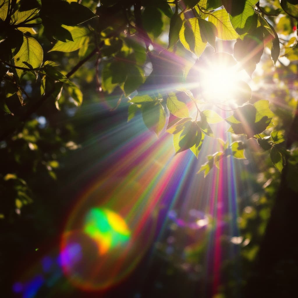AI generated: fun in the colorful sun,like a refracting rainbow dancing through the leaves.