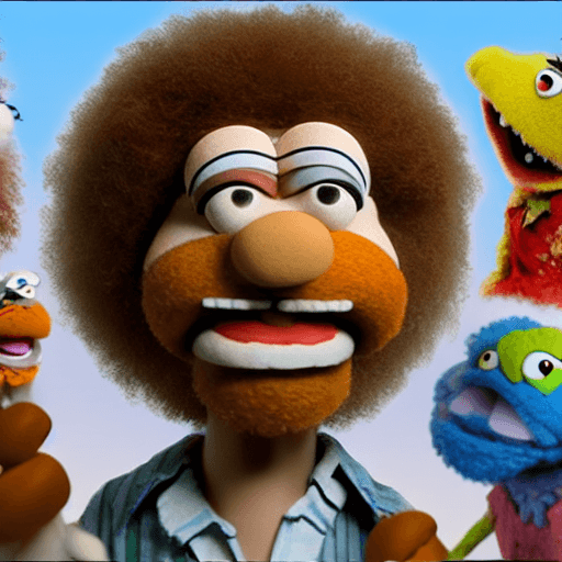 AI generated: Bob Ross as a muppet zombie, pixar fur, vray renderer --beta --upbeta --upbeta