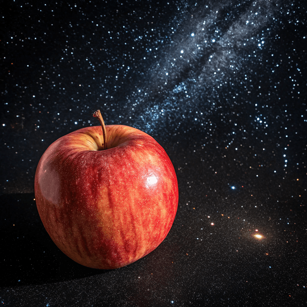 AI generated: a beautiful apple floating in outer space, like a planet