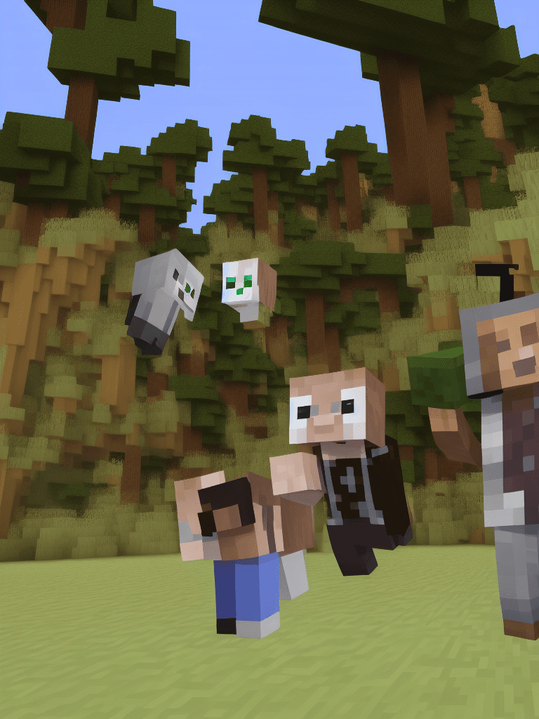 AI generated: (style: minecraft)(character: boy)(action: jumping)(action: shooting a laser gun)(action: feet of th...