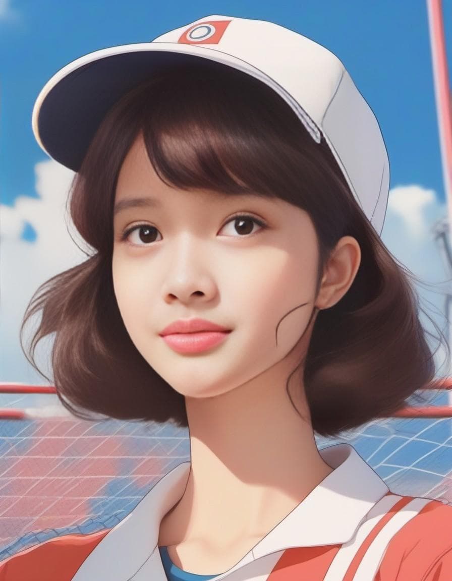 AI generated: a close up of a woman in a uniform with a tennis racket, retro anime girl, misty from pokemon, 8 0 s...