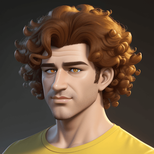 AI generated: A man with curly hair and a yellow shirt, rendered in cinema4d style, attractive characters, I can't...