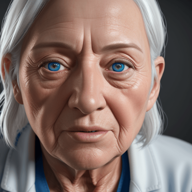 AI generated: hyper realistic headshot photo of a elderly nurse, looking into the camera, hyper realism, high deta...