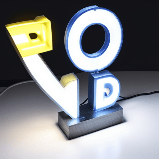 AI generated: a logo for a brand of led lamps, containing the letters L O, have the colors blue, yellow and white