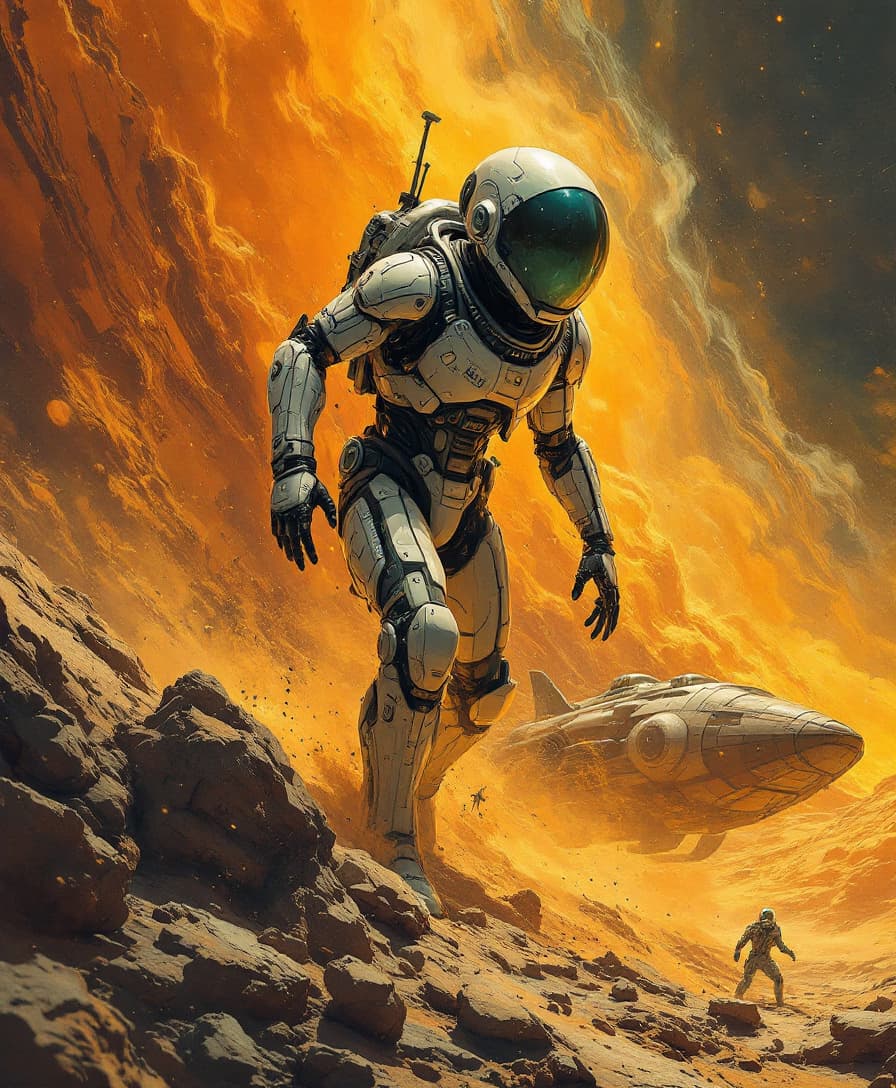 AI generated: scifi artwork by roblunda mccallum, in the style of blink-and-you-miss-it detail, full body, dark wh...