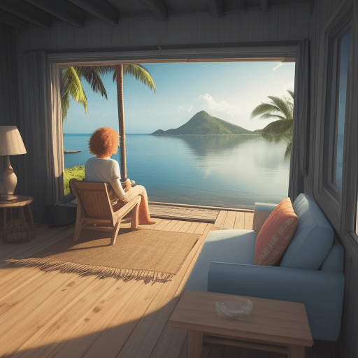 AI generated: create a picture where a person lives alone on the Island, only one person available, show the perso...