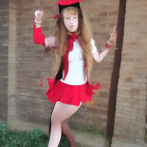 AI generated: girl in griffindor outfit lifting up skirt