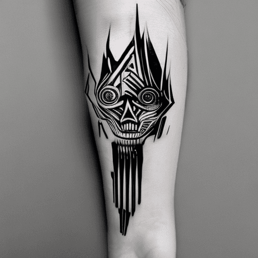 AI generated: Shinigami naruto, black and white, tattoo decal, cyberpunk, sci-fi technology, electronic score, sym...