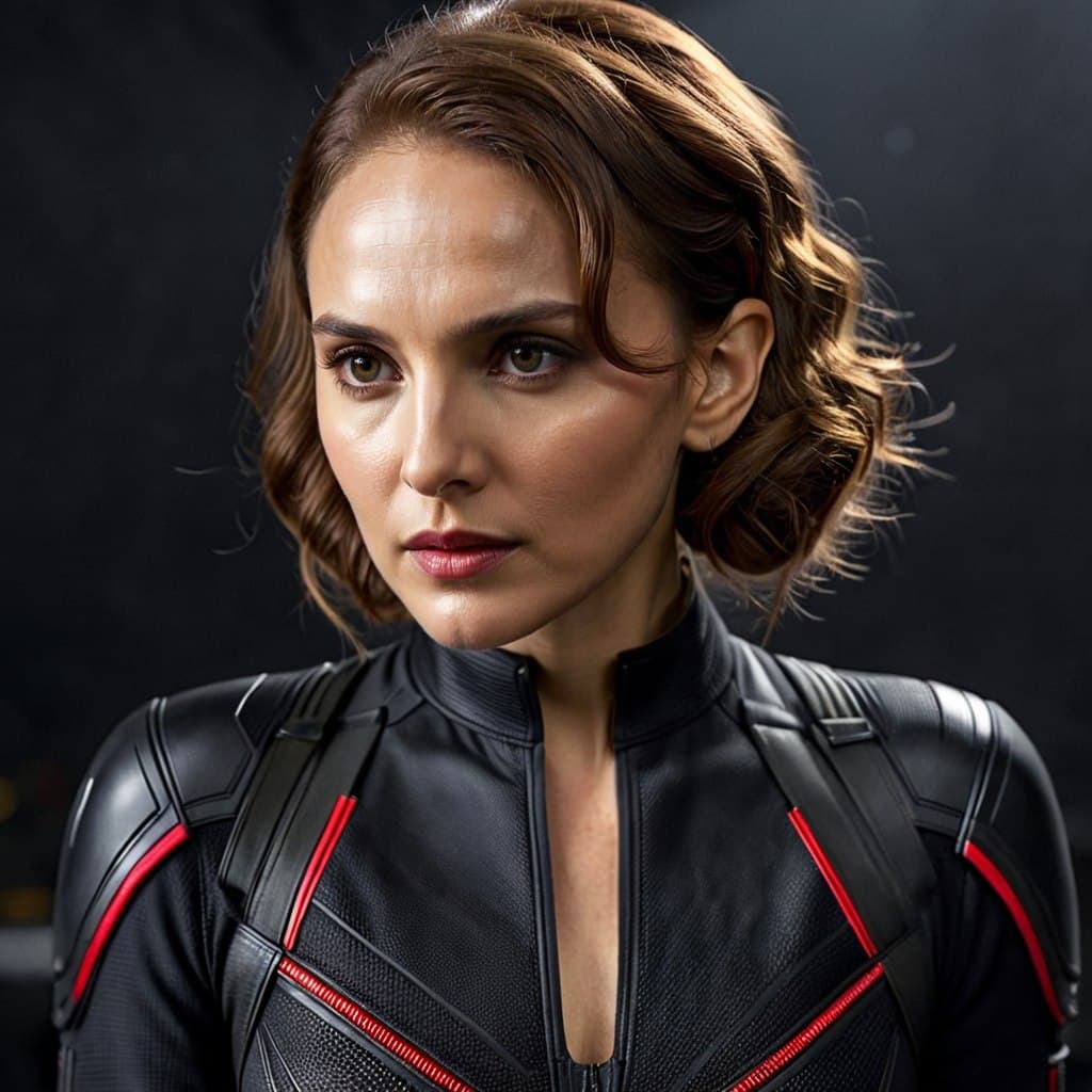 AI generated: epic realistic, commercial photography, beautiful natalie portman as black widow, studio light, 8k o...