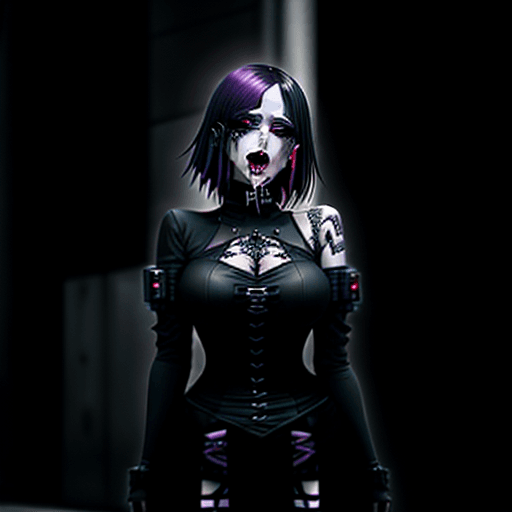 AI generated: a woman with her mouth open standing in front of a building, , gothic maiden anime girl, cgsociety 9...
