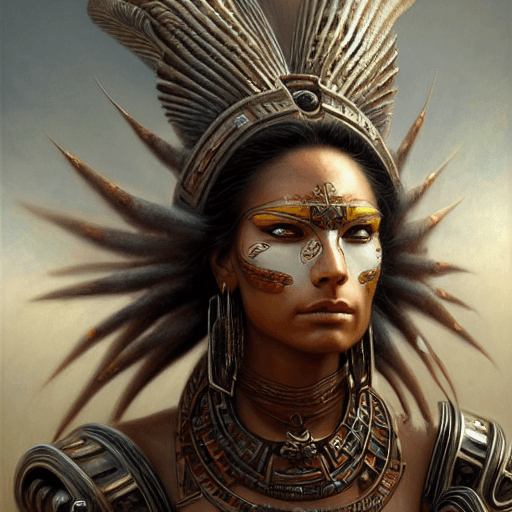 AI generated: closeup portrait shot of a female Aztek Warrior in an epic battle environment, intricate, elegant, h...