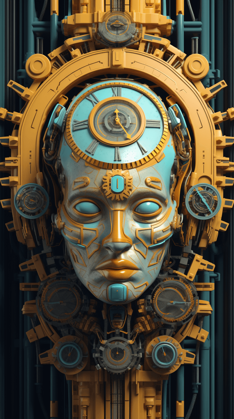 AI generated: an illustration of a head and a clock on top of it, in the style of futuristic contraptions, realist...