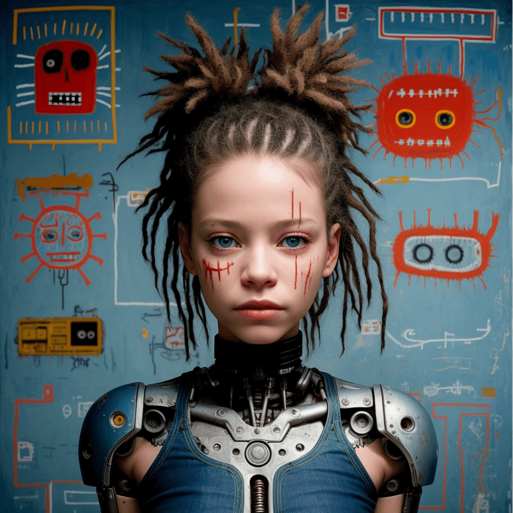 AI generated: by Jean Michel Basquiat,a cyborg girl