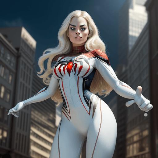 AI generated: Margot Robbie (Masterpiece, 4k resolution, ultra-realistic, very detailed), (White superhero theme, ...