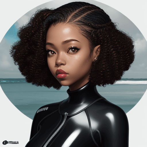 AI generated: a woman in a wetsuit posing for a picture, a character portrait, inspired by Ross Tran, afrofuturism...