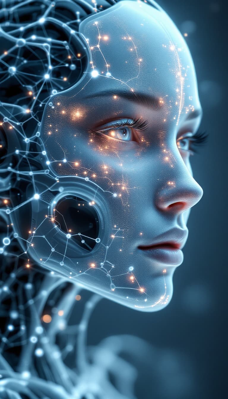 AI generated: A stunning illustration of an ethereal neural network organism, face is robotic skeleton, stunning f...