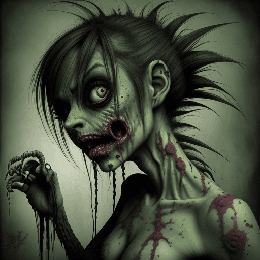 AI generated: freak zombie female in pain with lizard skin, artistic, by Tim Burton