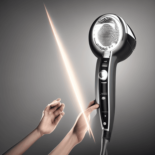 AI generated: hair dryer, metal trim,  8k,  photorealistic, realistic light, perspective view, philips design
