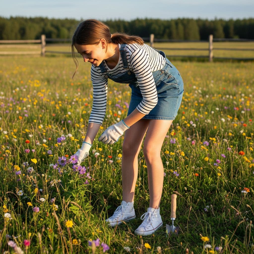 AI generated: A14 years old girl bend down