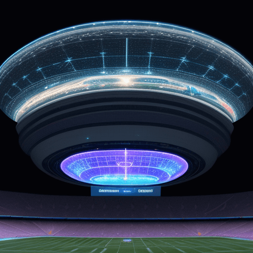 AI generated: Imagine a vast, futuristic stadium floating in space, surrounded by stars, distant galaxies, and cos...