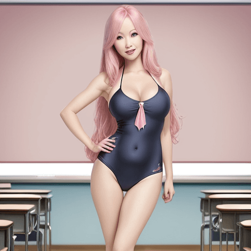 AI generated:  sexy teacher, long strait pink hair, perfect eyes, light makeup, gorgeous detailed teacher mature l...