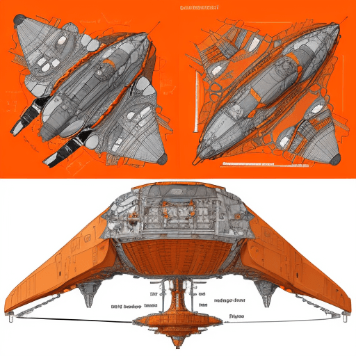 AI generated: Produce a detailed technical illustration of a spacecraft, showcasing a cutaway design that reveals ...