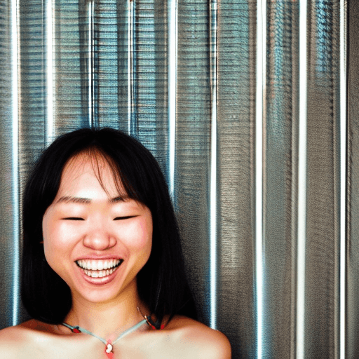 AI generated: From above, beautiful portrait of a surprised smiling asian girl covered in cum sucking on a big dic...