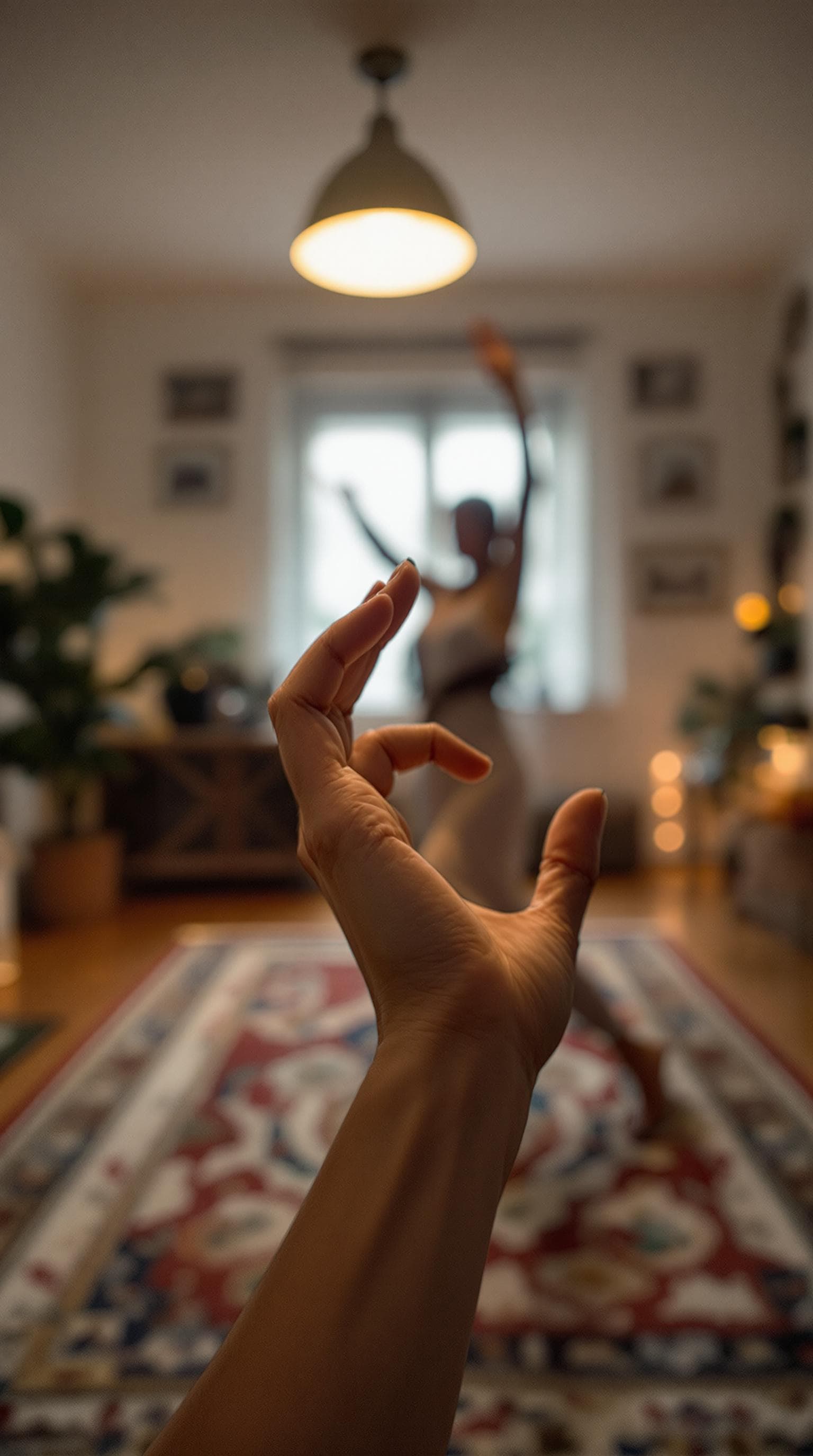 AI generated: POV first-person, I’m dancing in my living room, enjoying the rhythm of a traditional Iranian dance....