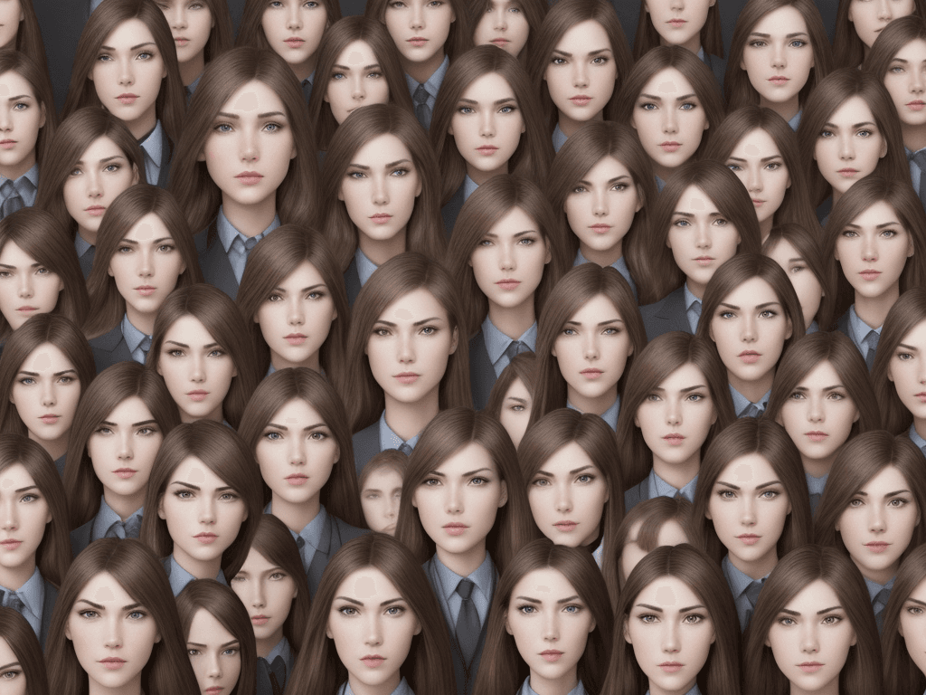 AI generated: 35 people, maximal detailed faces, highest quality, high quality, office worker, group photo, 3D log...